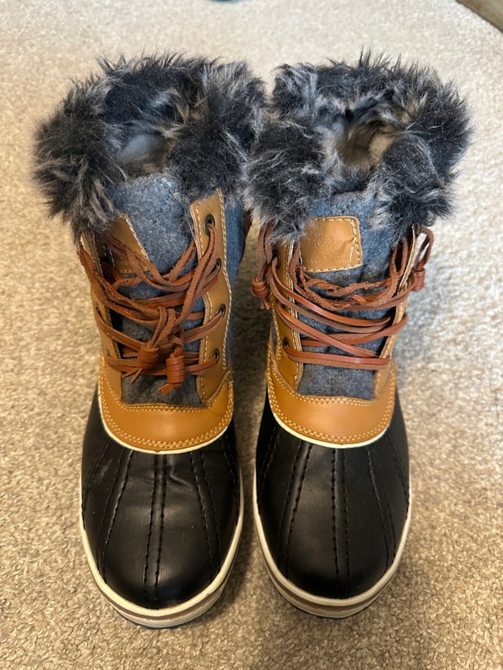 Global Win Black, Brown & Gray Women's Winter Rain Boots - Faux Fur Cuff